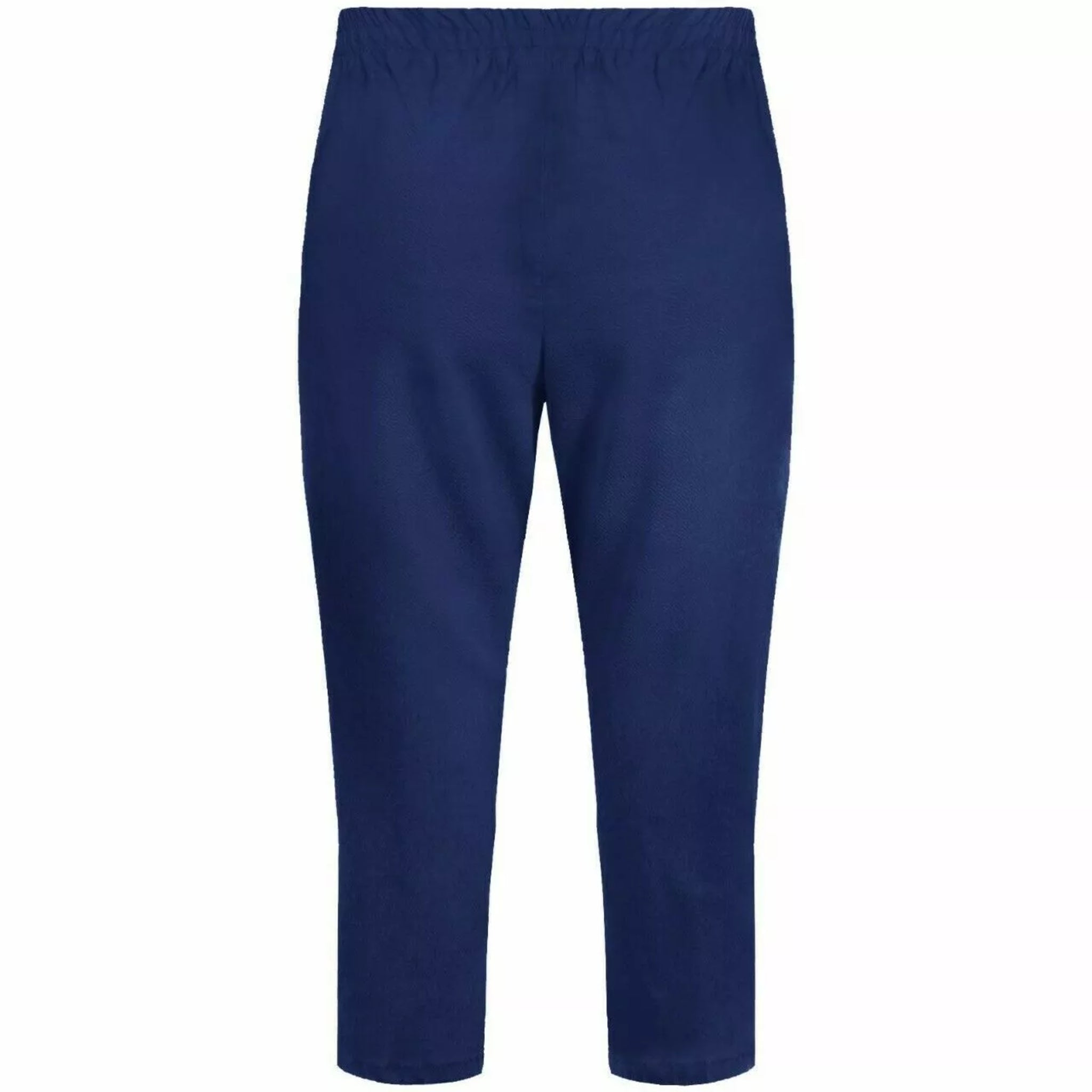 Ladies navy blue 3/4 cropped trousers with zip pocket and button detail summer fashion